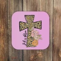 He Is Risen Leopard Easter Cross Coaster thumb 0