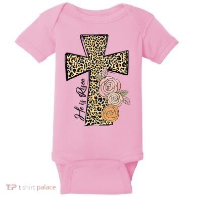 He Is Risen Leopard Easter Cross Baby Bodysuit