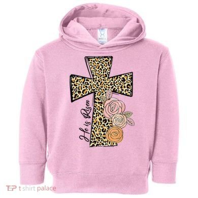 He Is Risen Leopard Easter Cross Toddler Hoodie