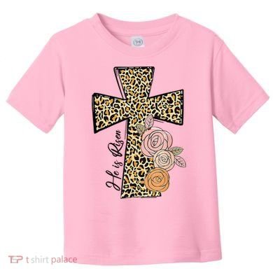 He Is Risen Leopard Easter Cross Toddler T-Shirt