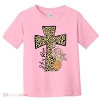 He Is Risen Leopard Easter Cross Toddler T-Shirt thumb 0