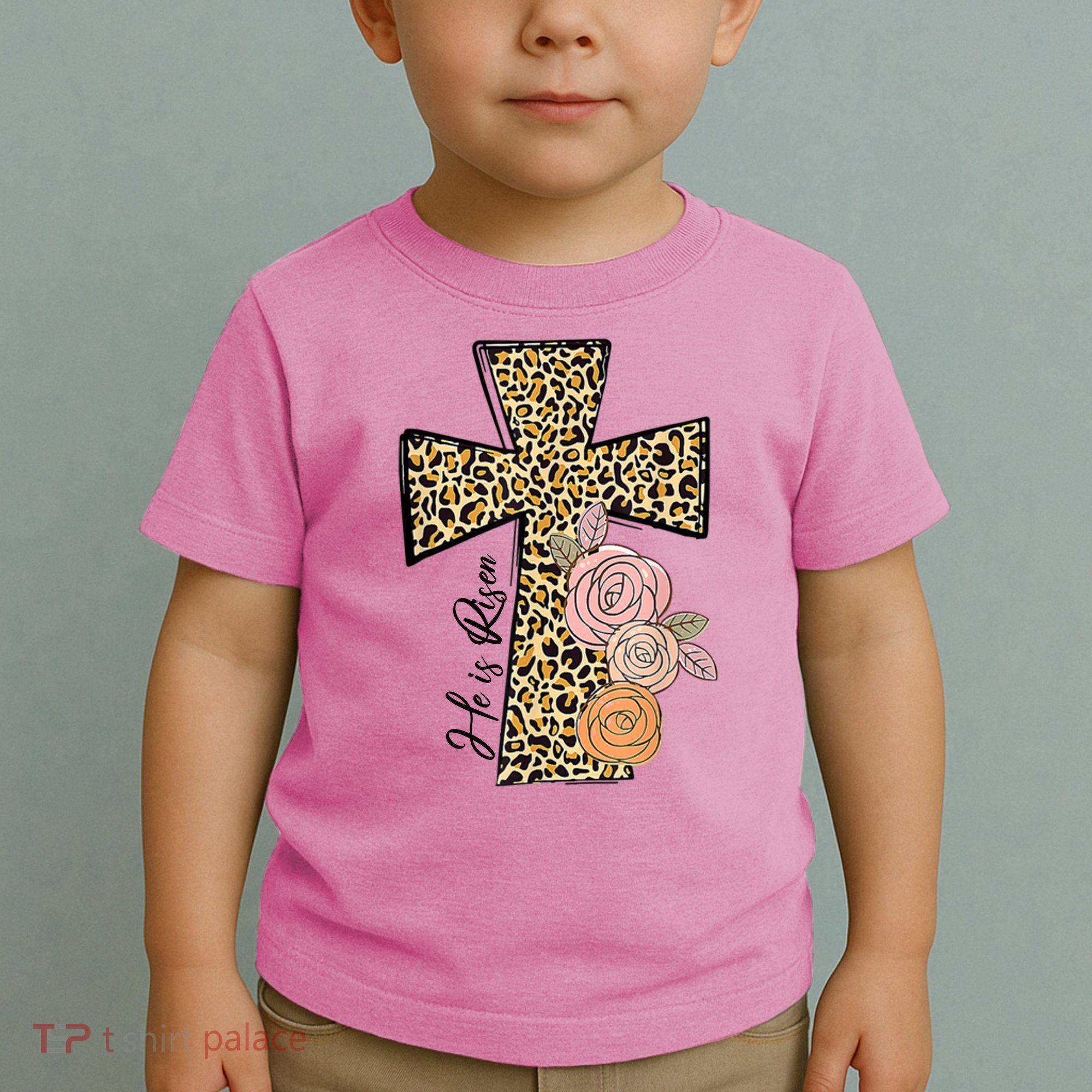 He Is Risen Leopard Easter Cross Toddler T-Shirt