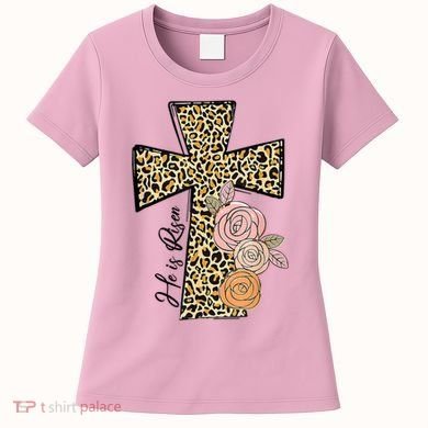 He Is Risen Leopard Easter Cross Women's T-Shirt