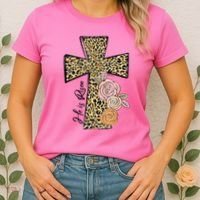 He Is Risen Leopard Easter Cross Women's T-Shirt thumb 2