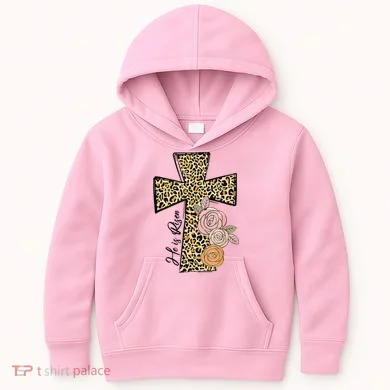He Is Risen Leopard Easter Cross Kids Hoodie