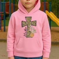 He Is Risen Leopard Easter Cross Kids Hoodie thumb 2