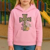 He Is Risen Leopard Easter Cross Kids Hoodie thumb 3