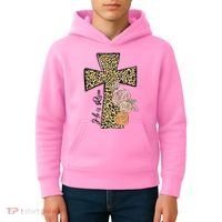 He Is Risen Leopard Easter Cross Kids Hoodie thumb 4