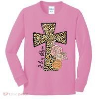 He Is Risen Leopard Easter Cross Kids Long Sleeve Shirt thumb 0