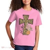 He Is Risen Leopard Easter Cross Kids T-Shirt thumb 2