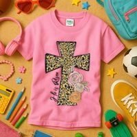 He Is Risen Leopard Easter Cross Kids T-Shirt thumb 3