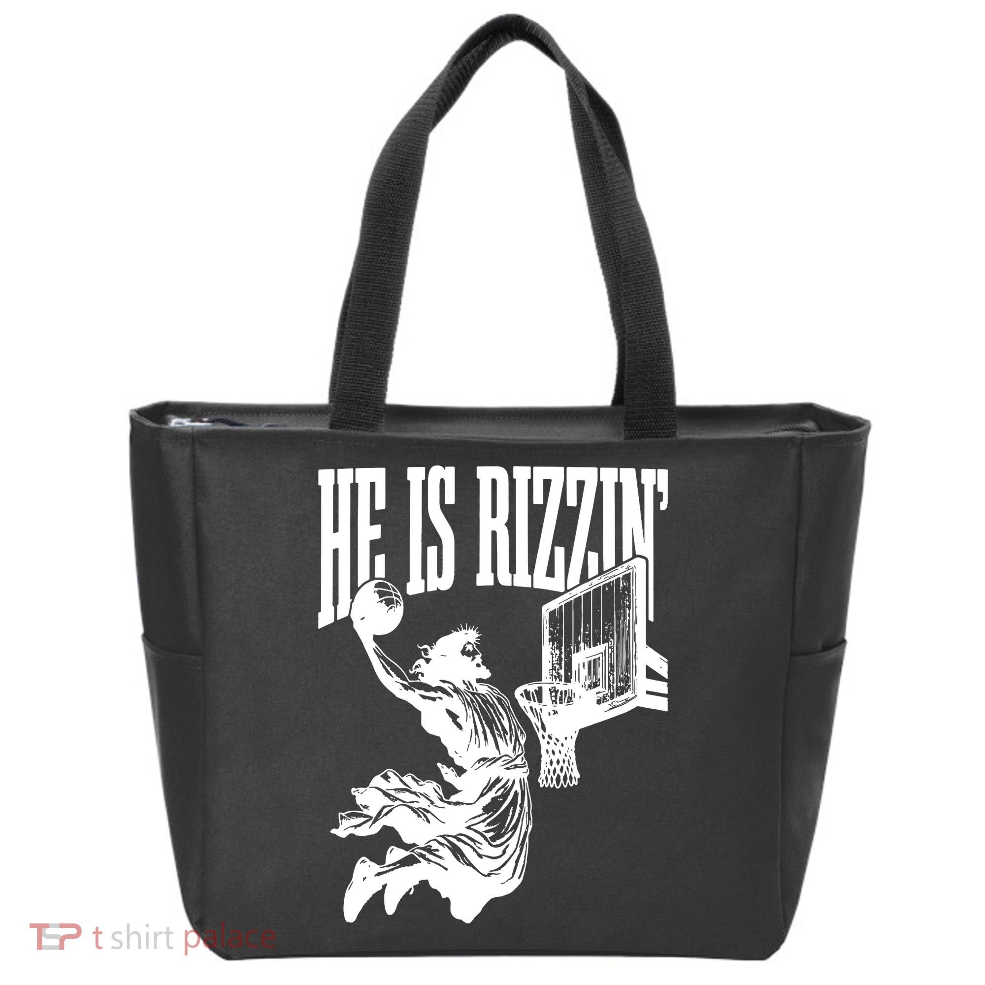 He Is Rizzin Funny Jesus Basketball Tote Bag