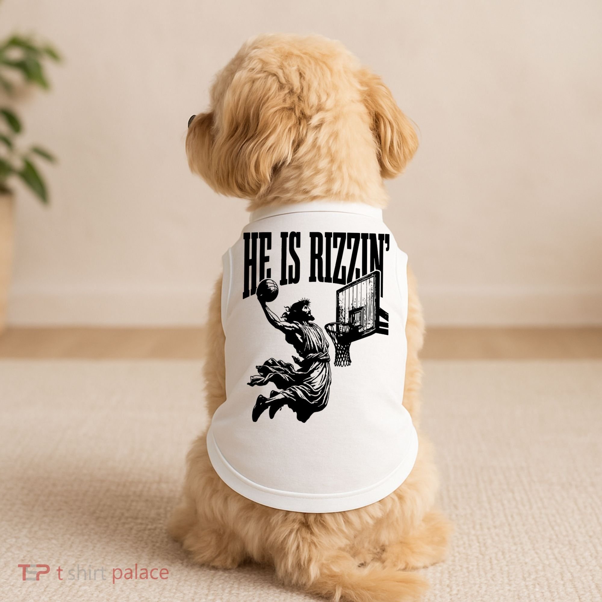 He Is Rizzin Funny Jesus Basketball Doggie Tank