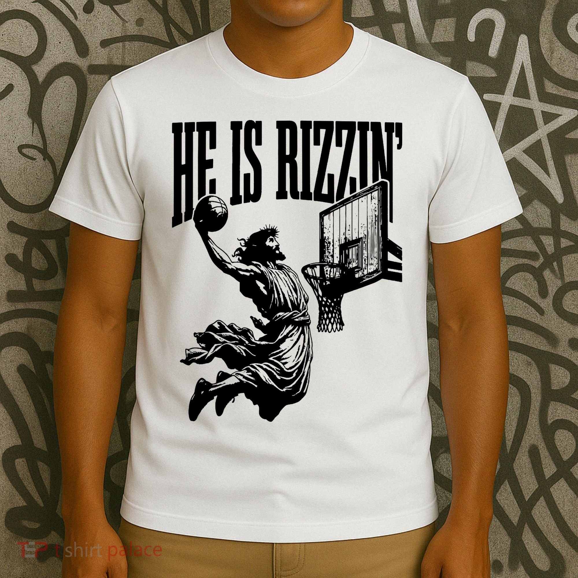 He Is Rizzin Funny Jesus Basketball T-Shirt