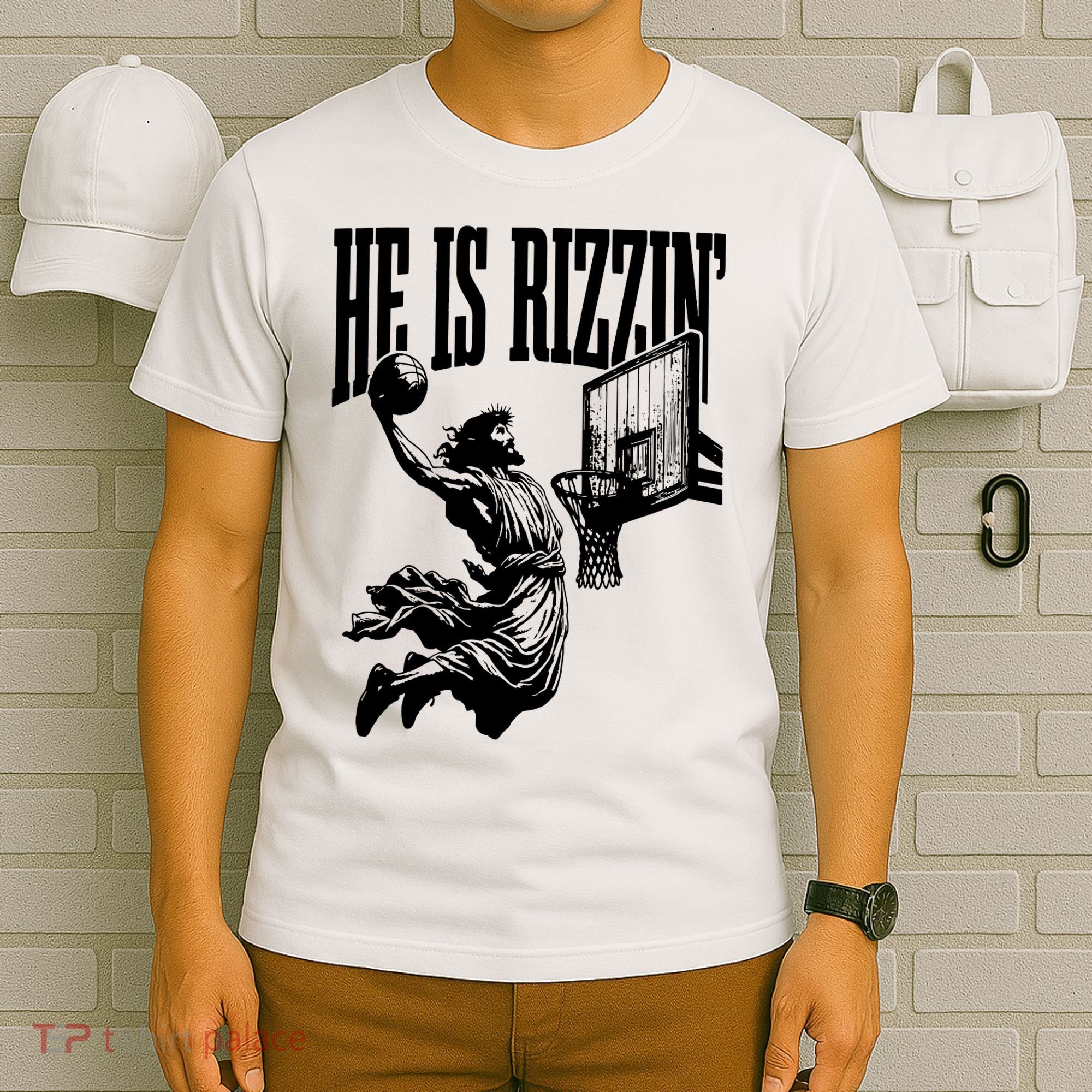 He Is Rizzin Funny Jesus Basketball T-Shirt