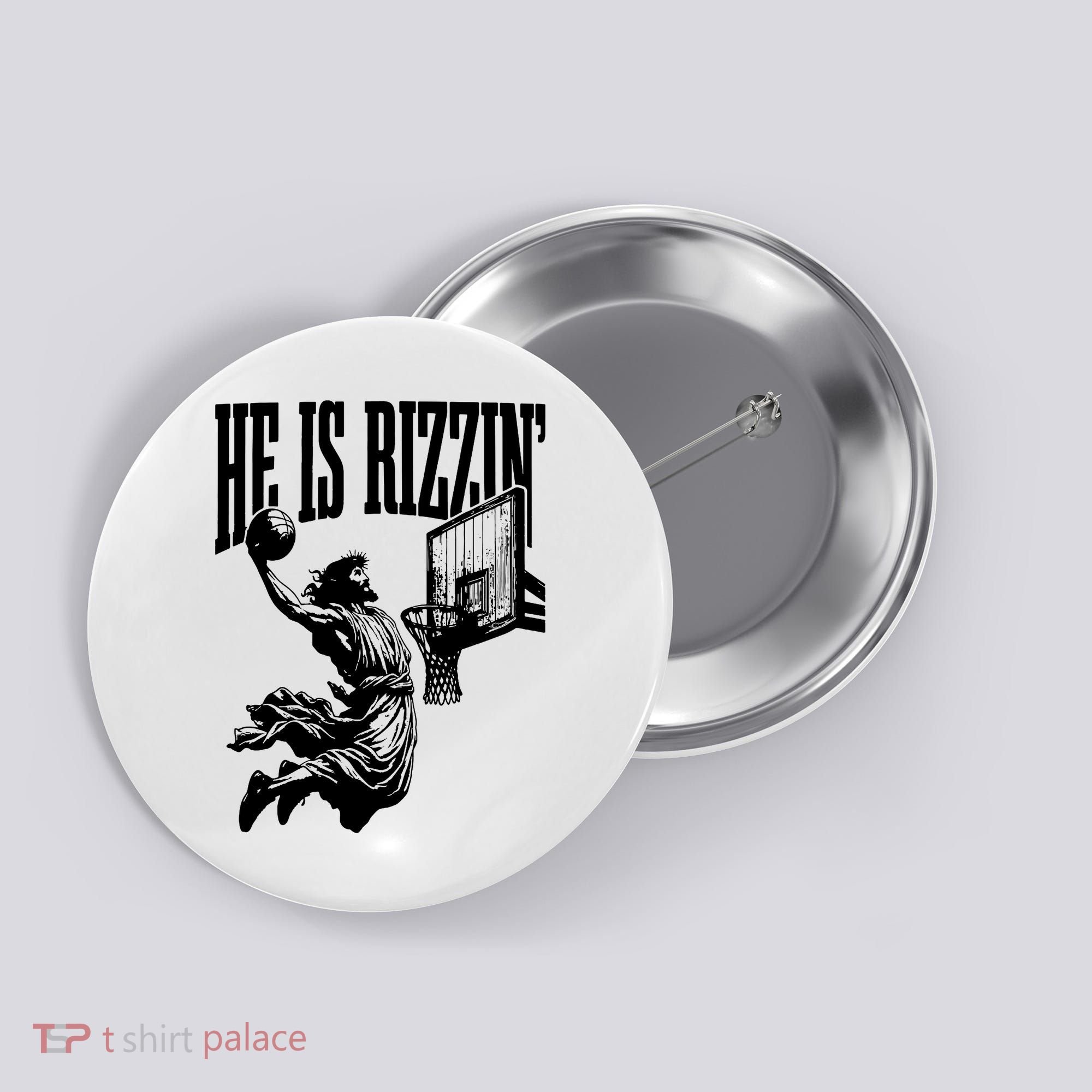 He Is Rizzin Funny Jesus Basketball Button