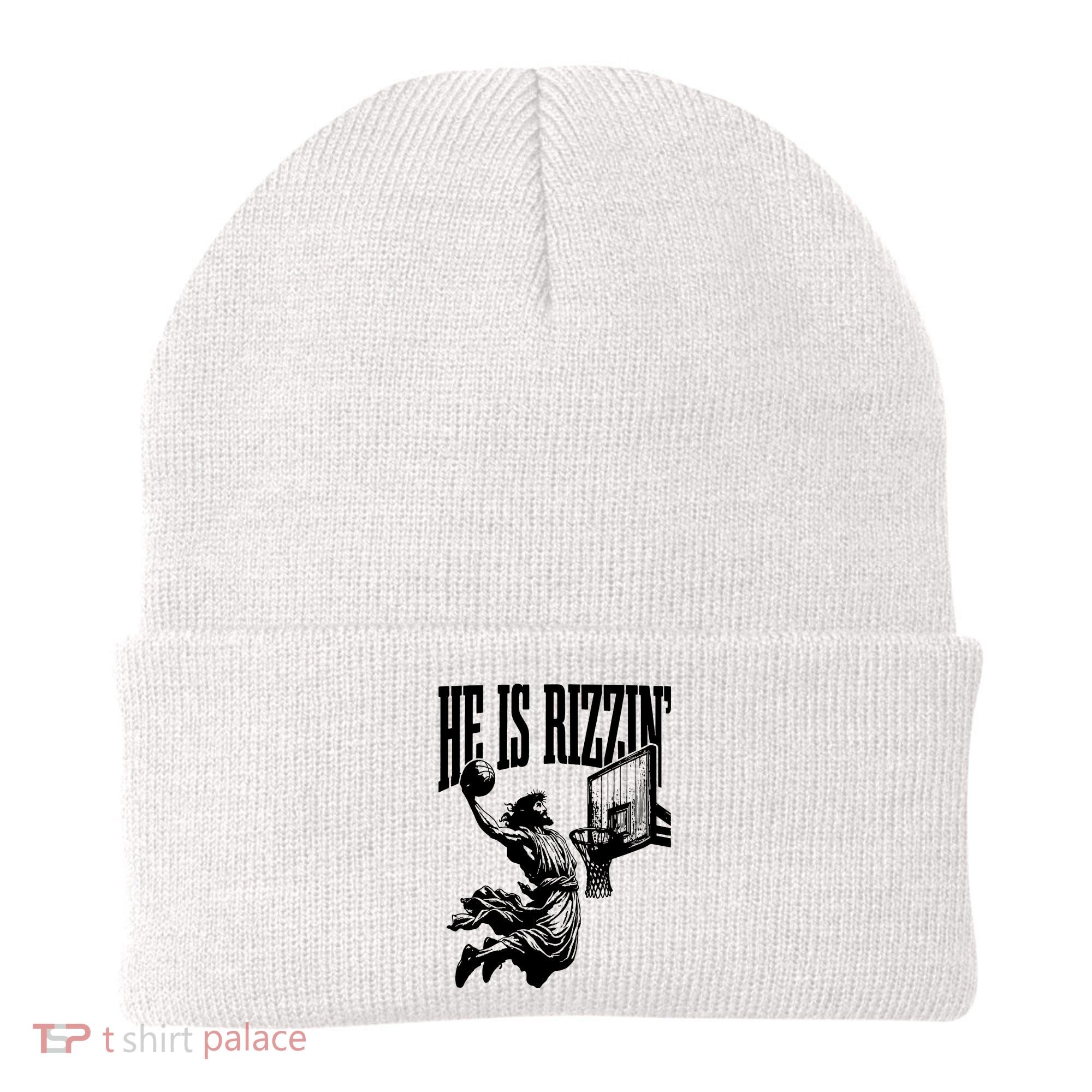 He Is Rizzin Funny Jesus Basketball Beanie