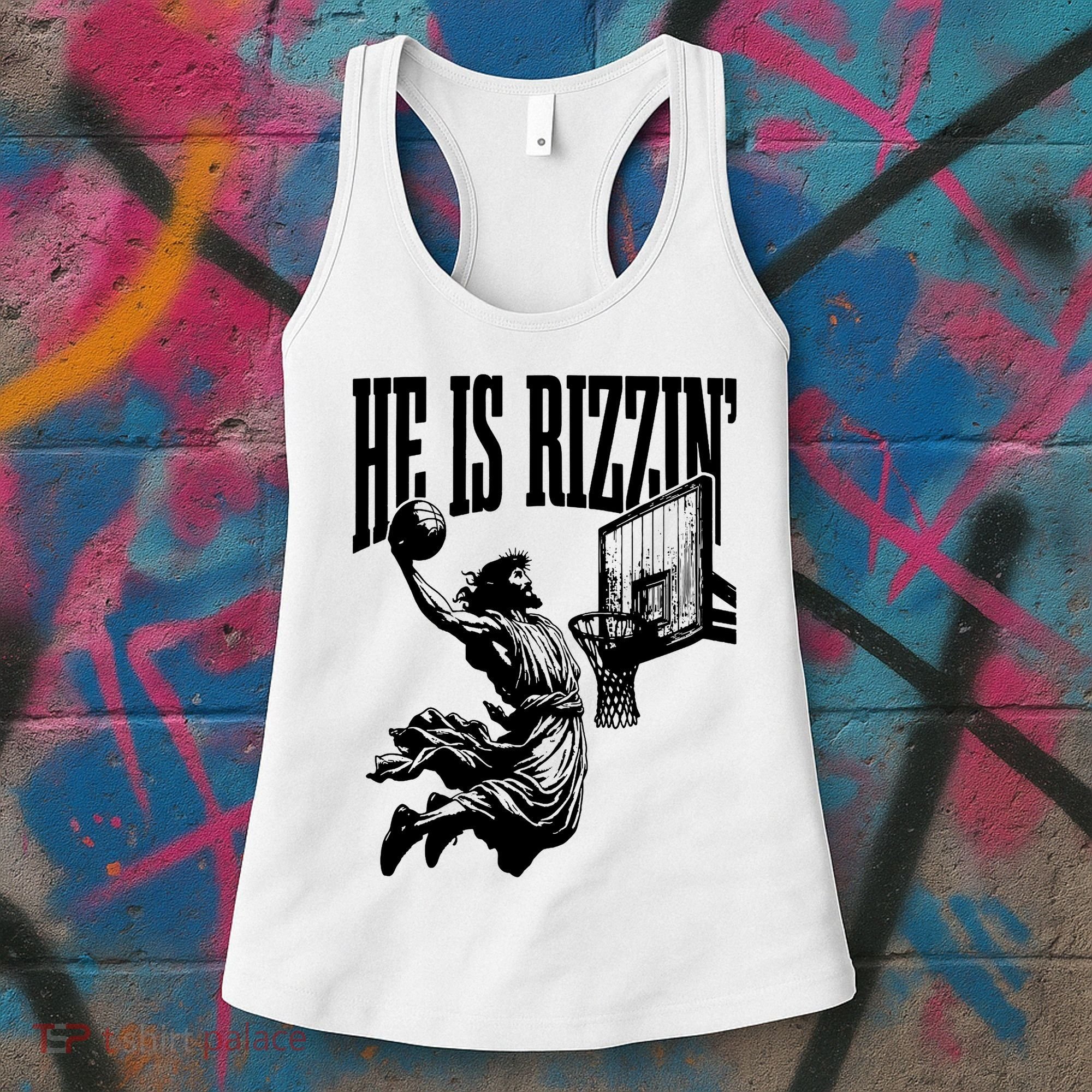 He Is Rizzin Funny Jesus Basketball Women's Tank Top