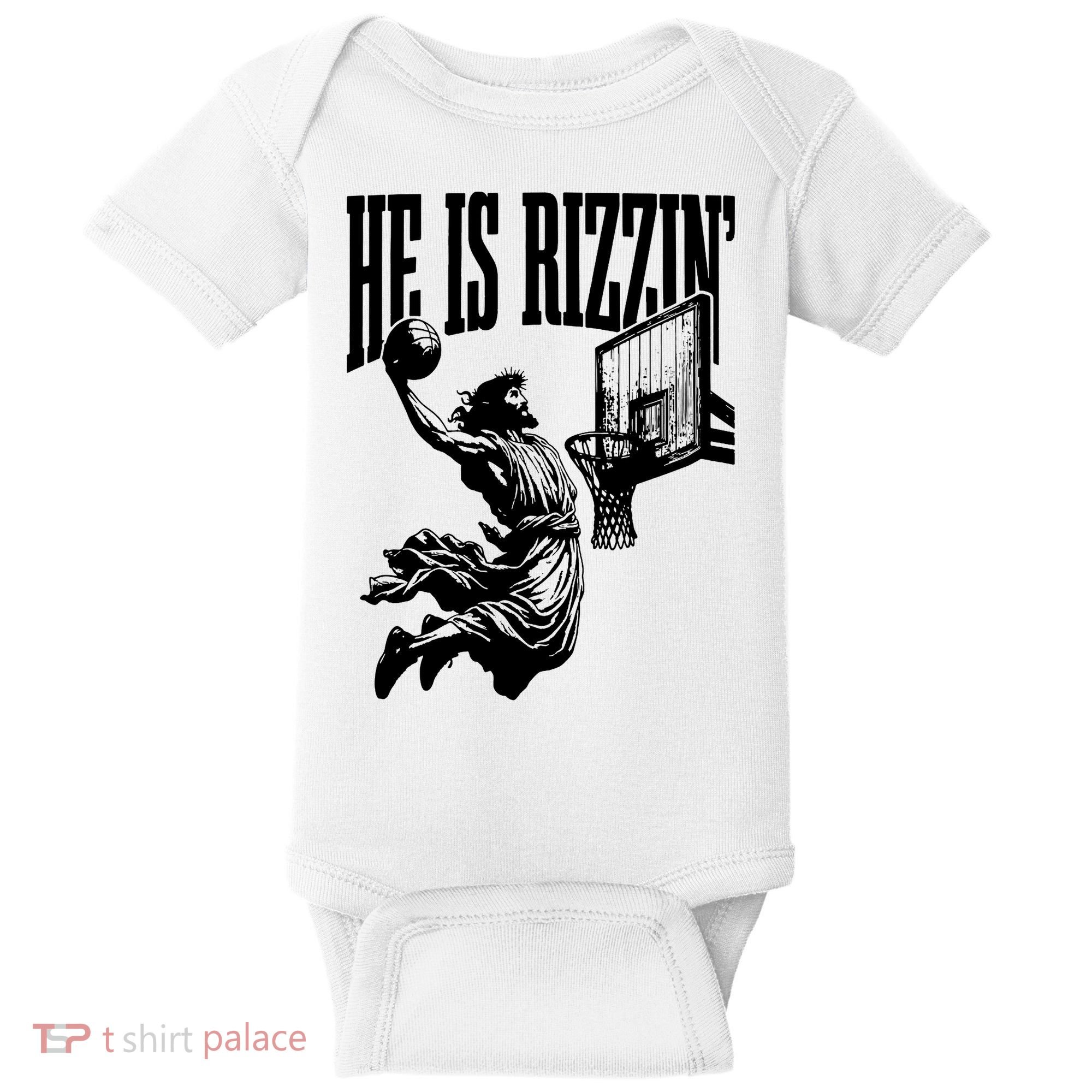 He Is Rizzin Funny Jesus Basketball Baby Bodysuit
