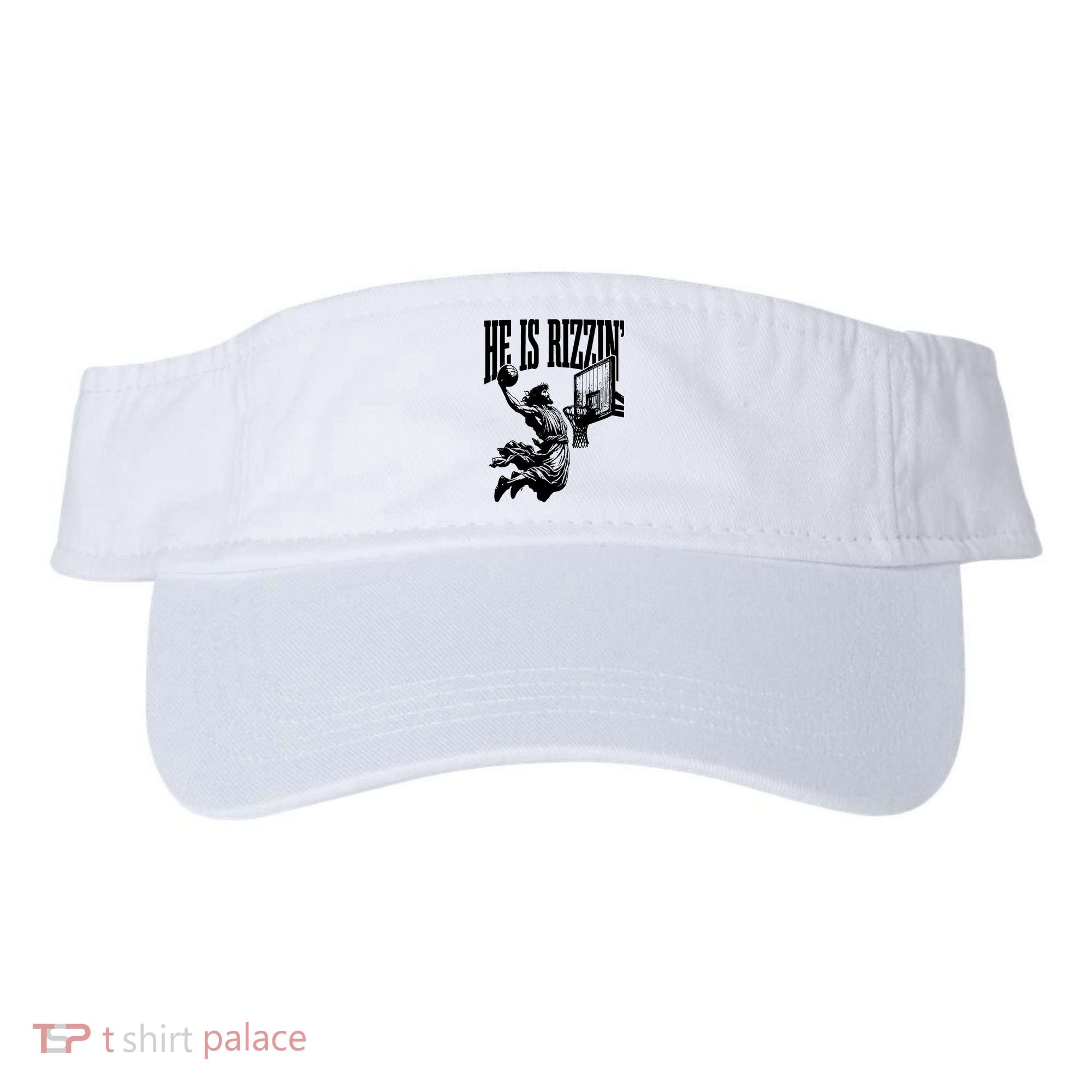 He Is Rizzin Funny Jesus Basketball Visor