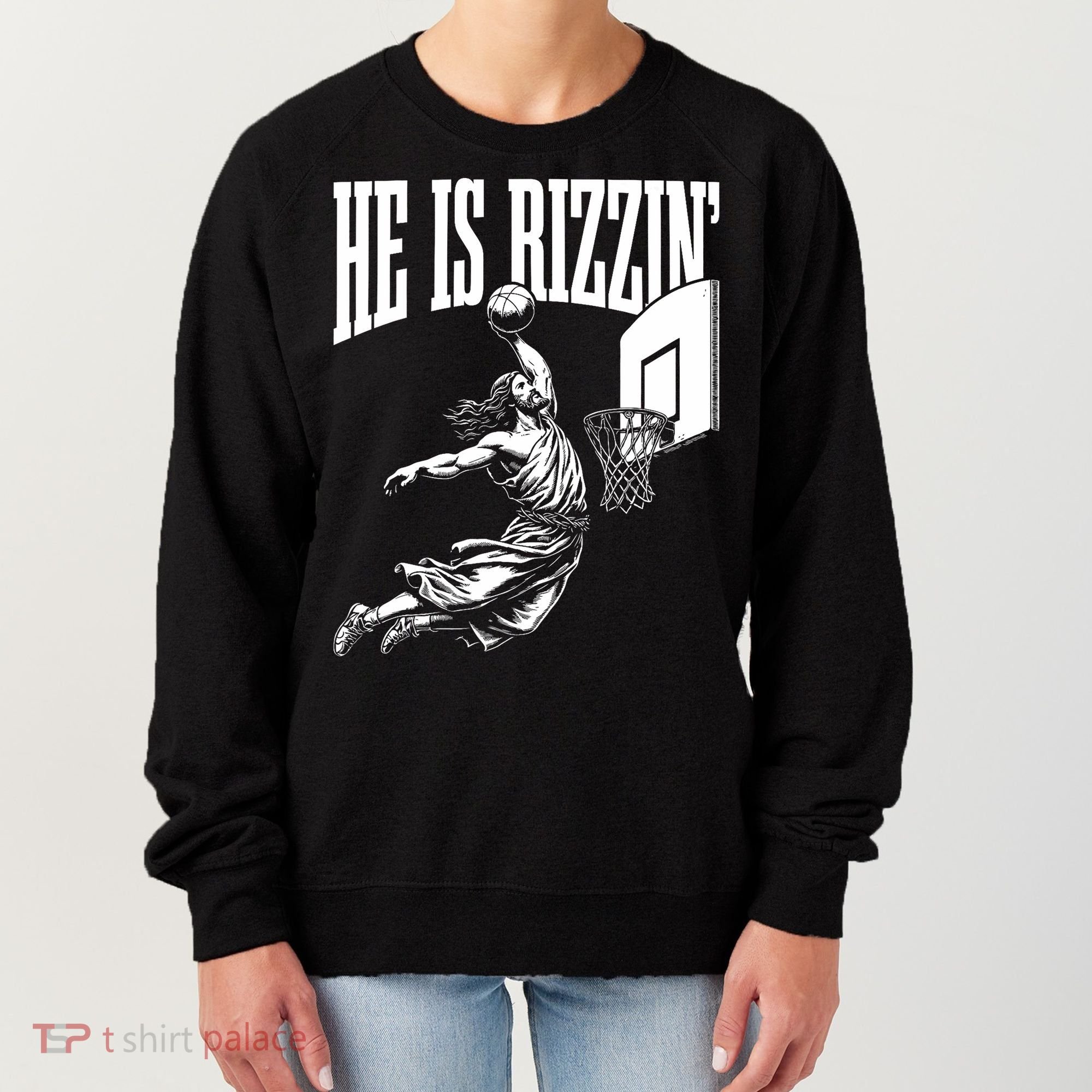 He Is Rizzin Funny Jesus Basketball Meme Women's Sweatshirt