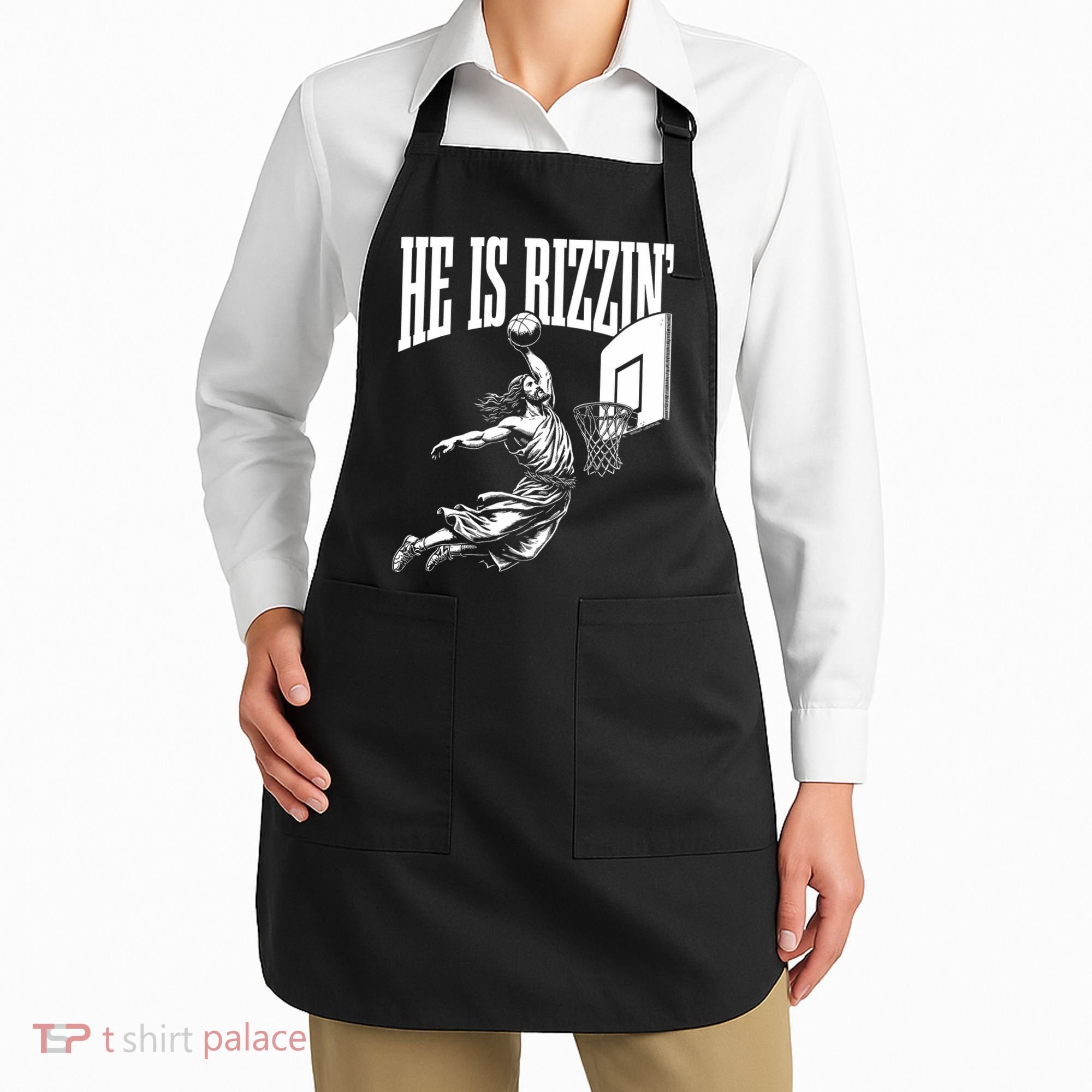 He Is Rizzin Funny Jesus Basketball Meme Apron