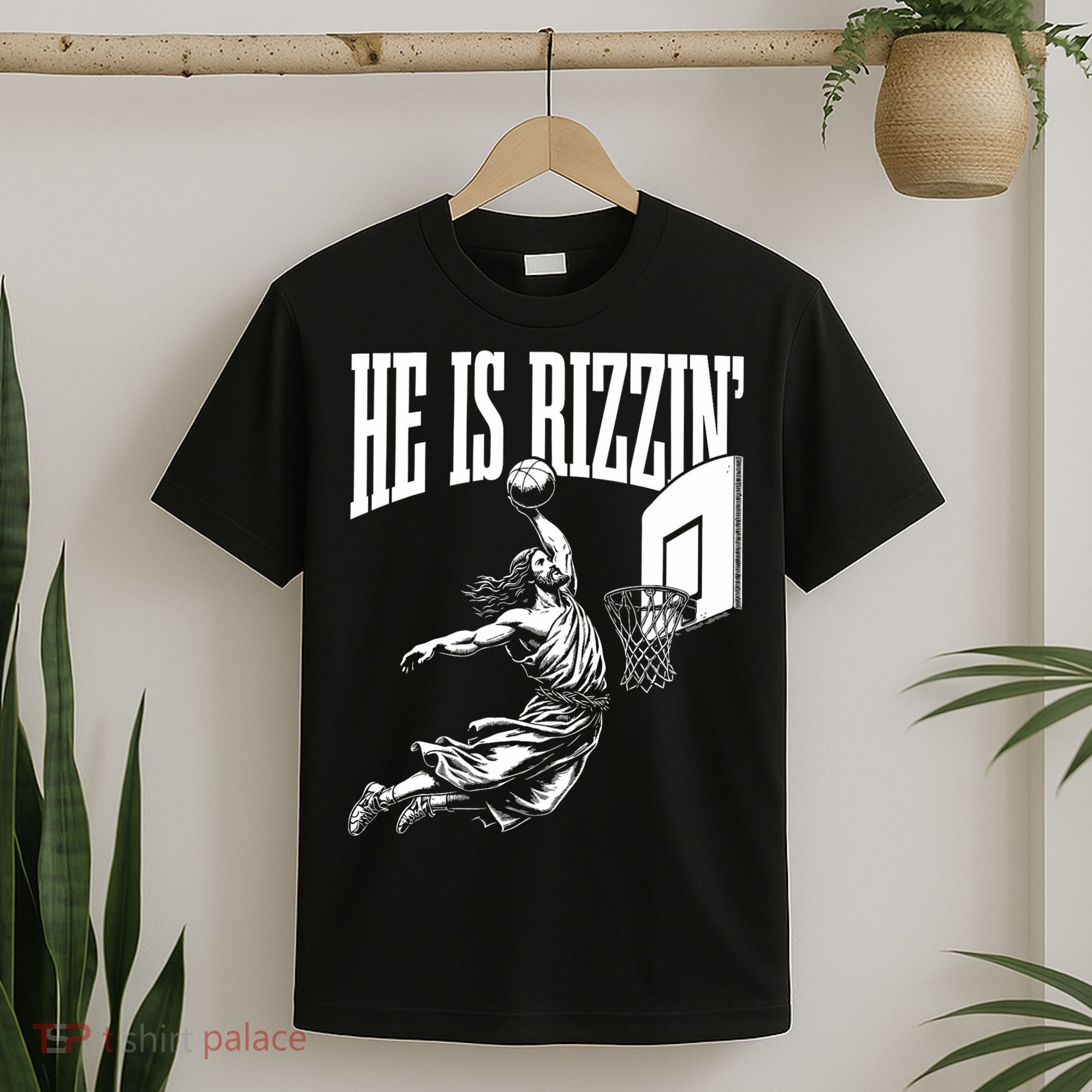 He Is Rizzin Funny Jesus Basketball Meme T-Shirt