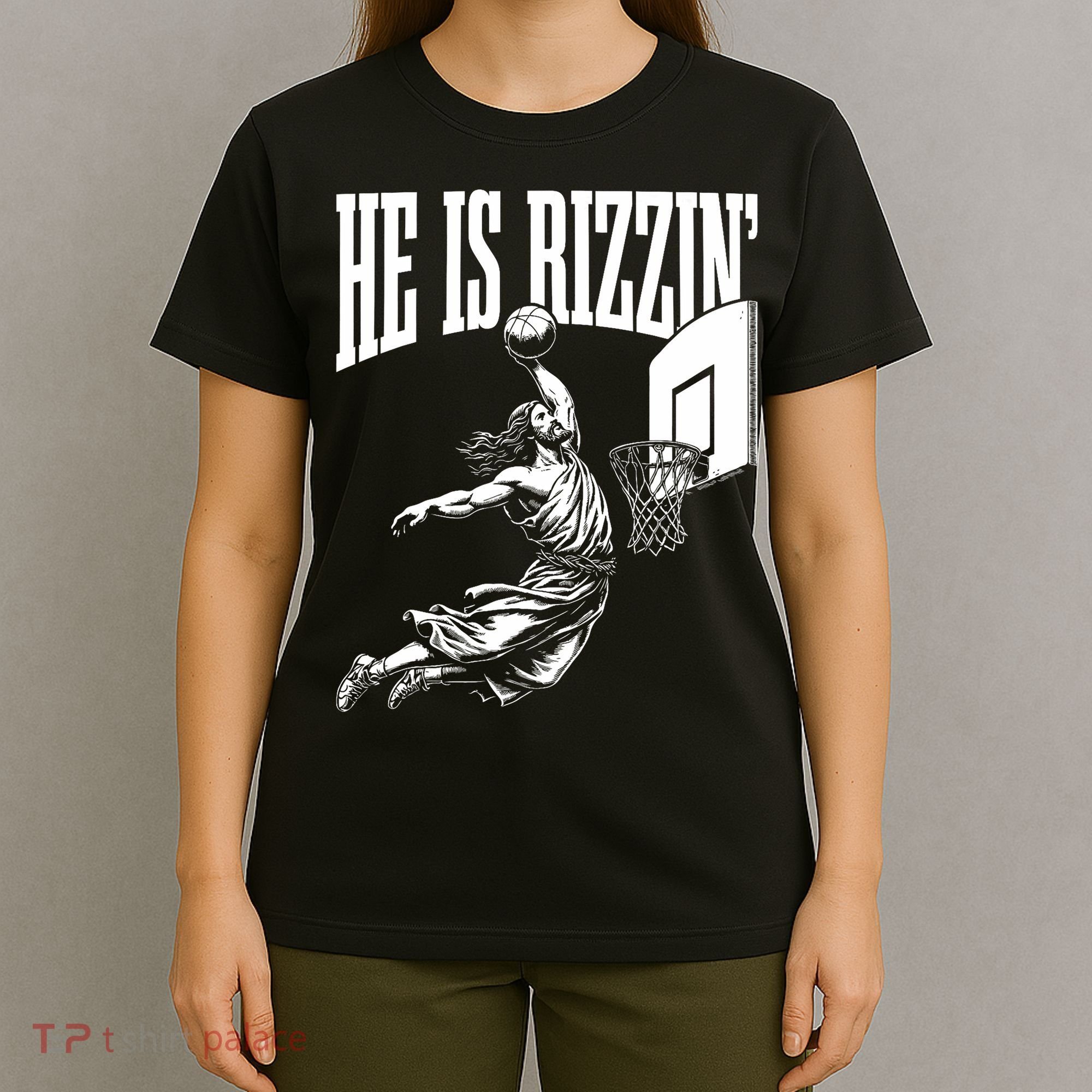 He Is Rizzin Funny Jesus Basketball Meme T-Shirt