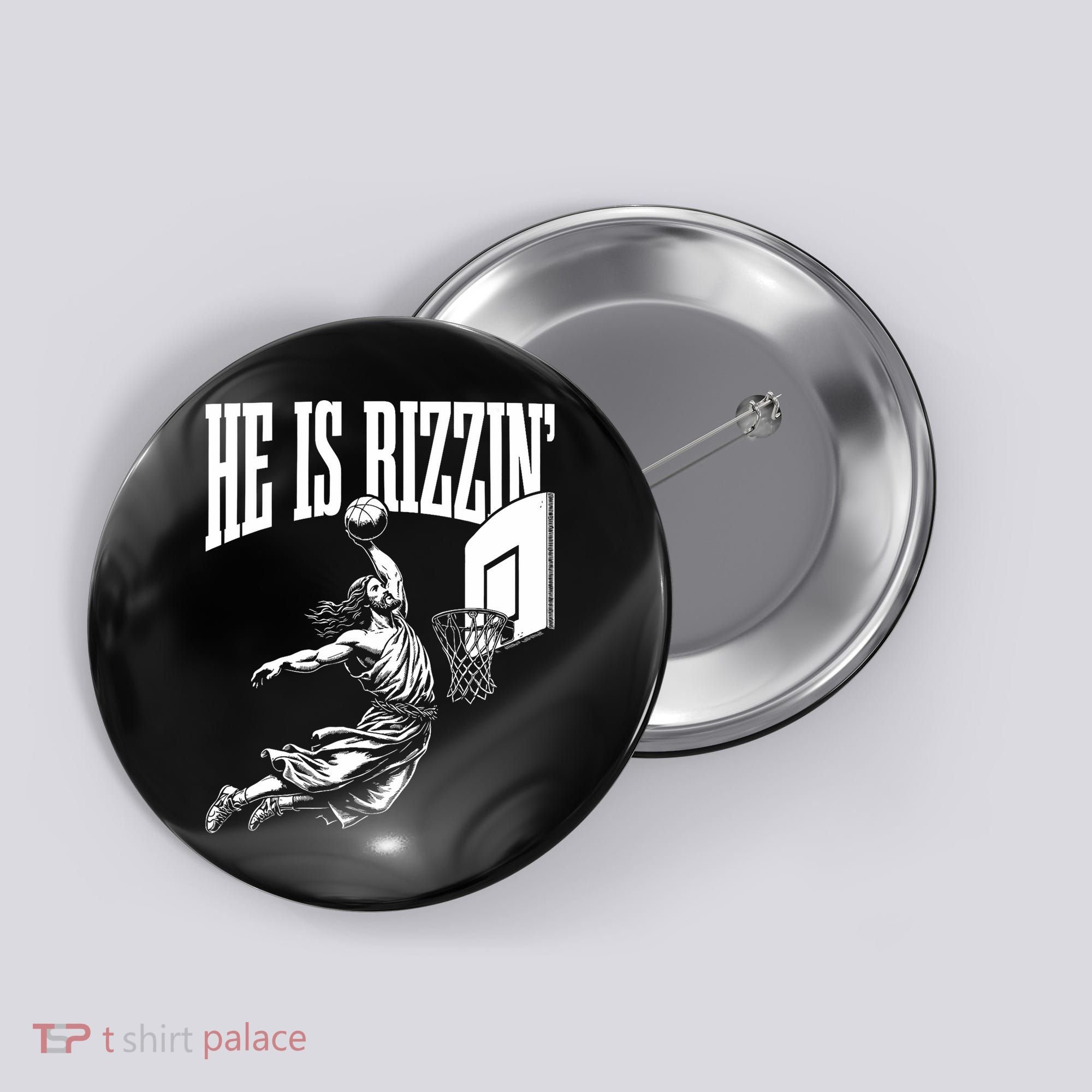 He Is Rizzin Funny Jesus Basketball Meme Button
