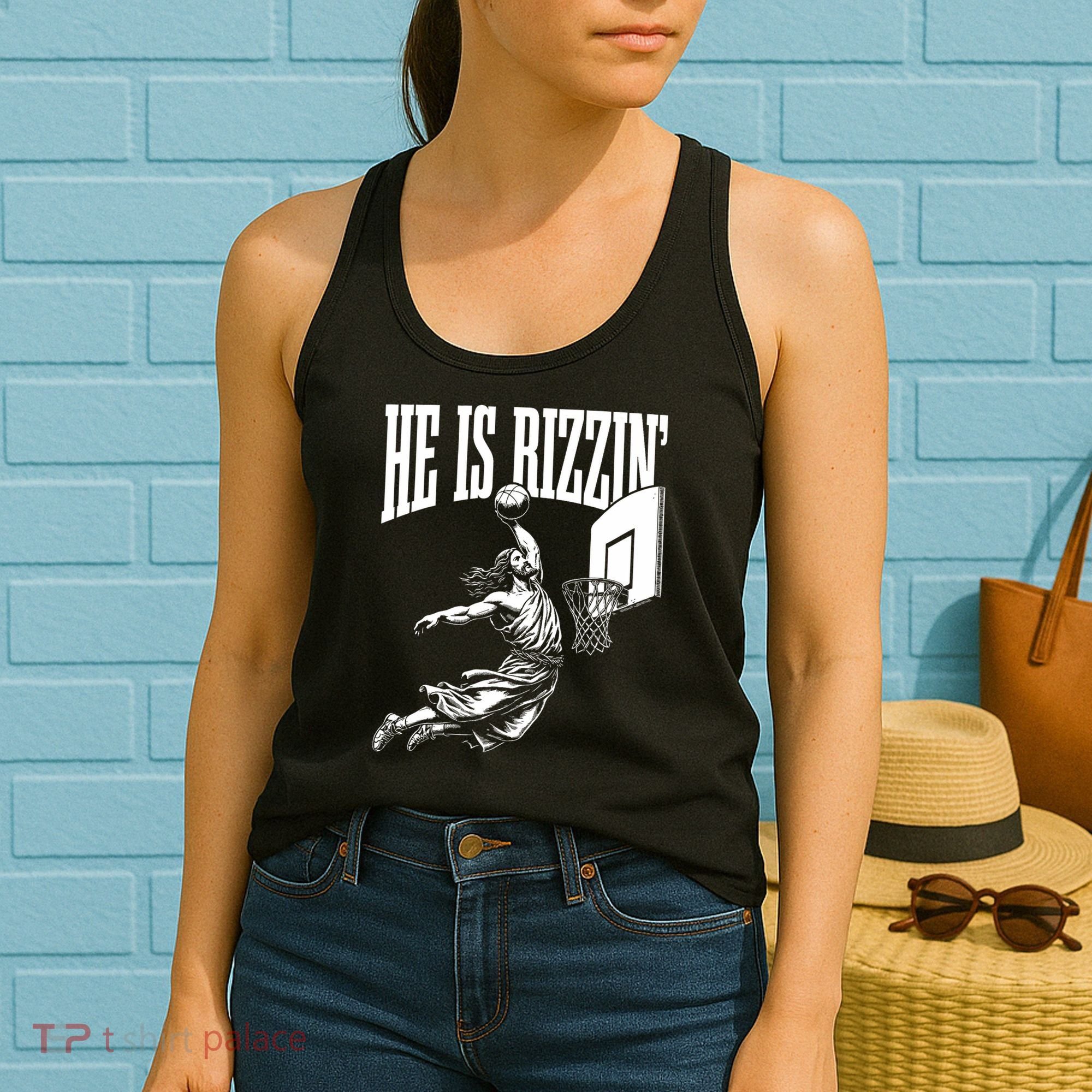 He Is Rizzin Funny Jesus Basketball Meme Women's Tank Top
