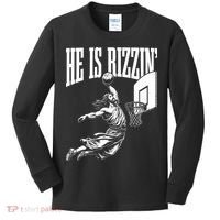 He Is Rizzin Funny Jesus Basketball Meme Kids Long Sleeve Shirt thumb 0