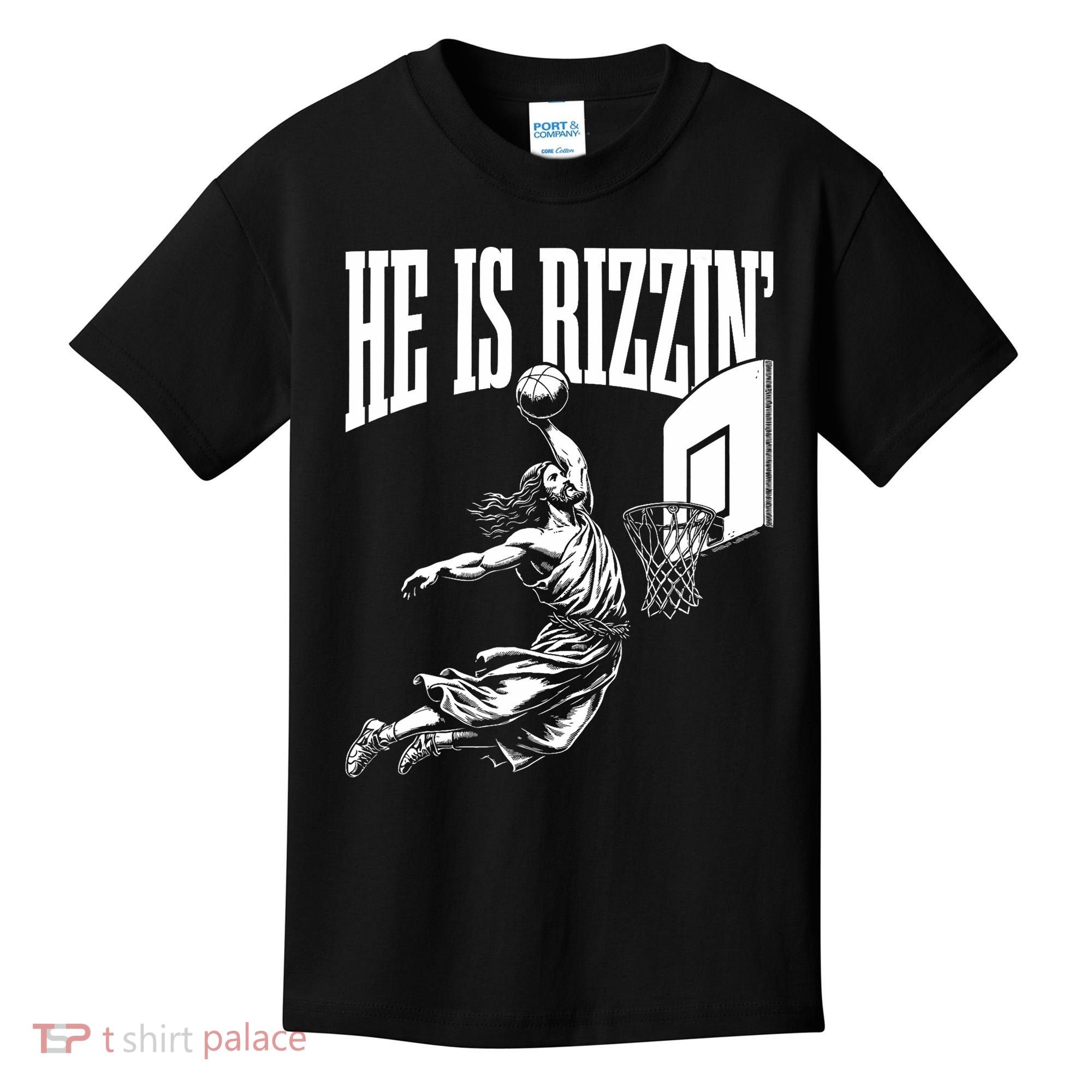 He Is Rizzin Funny Jesus Basketball Meme Kids T-Shirt