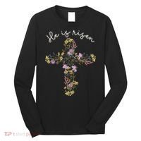 He Is Risen Wildflower Cross Easter Day Christian Girl Women Long Sleeve Shirt thumb 0