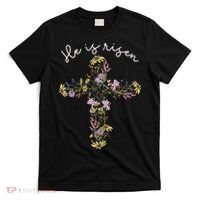 He Is Risen Wildflower Cross Easter Day Christian Girl Women T-Shirt thumb 0