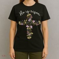 He Is Risen Wildflower Cross Easter Day Christian Girl Women T-Shirt thumb 4