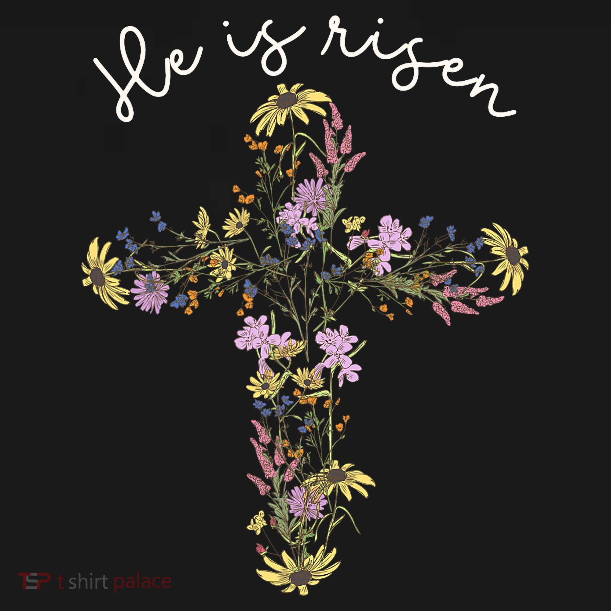 He Is Risen Wildflower Cross Easter Day Christian Girl Women T-Shirt