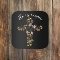 He Is Risen Wildflower Cross Easter Day Christian Girl Women Coaster thumb 0