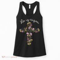 He Is Risen Wildflower Cross Easter Day Christian Girl Women Women's Tank Top thumb 0