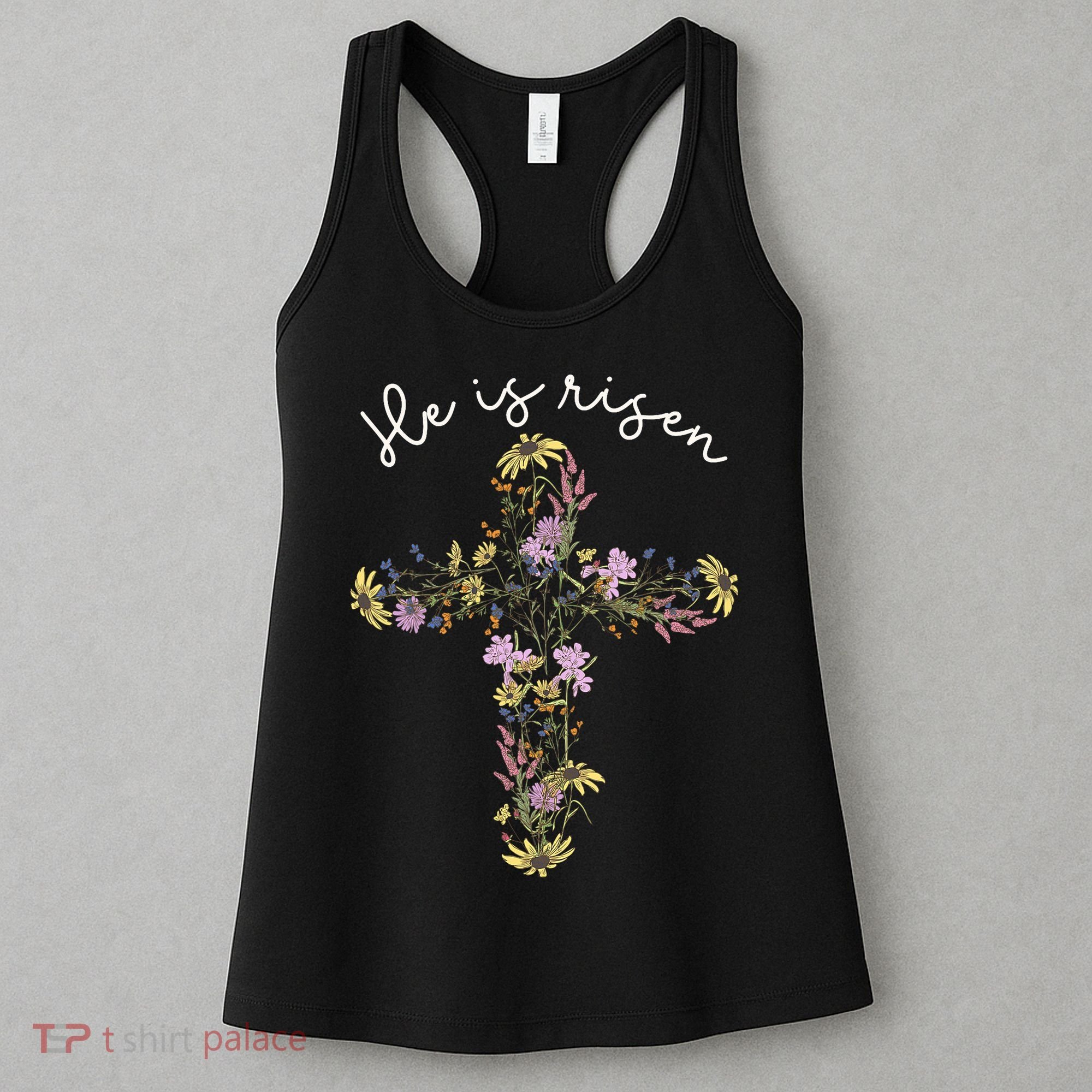 He Is Risen Wildflower Cross Easter Day Christian Girl Women Women's Tank Top