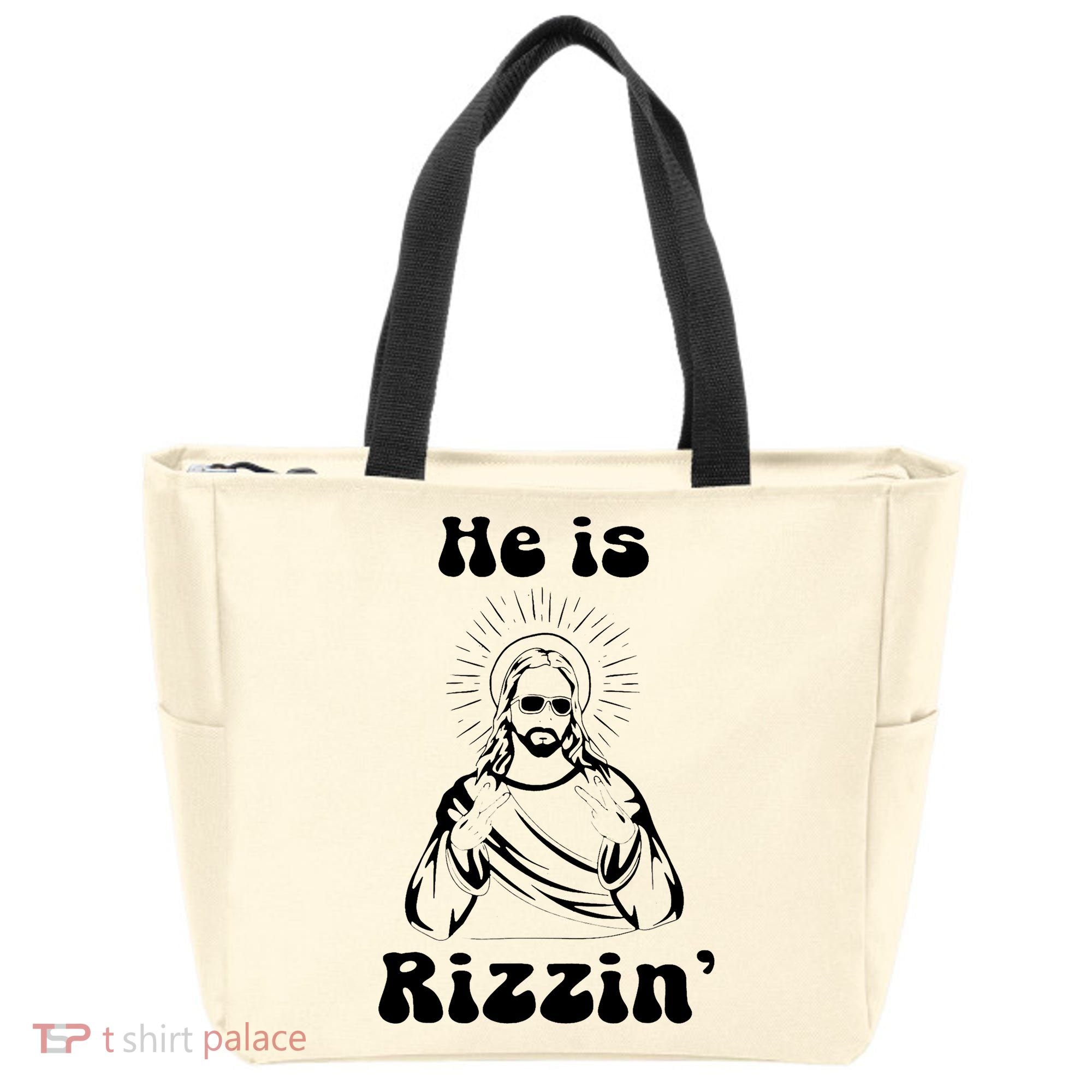 He Is Rizzin Jesus Is Rizzen Funny Tote Bag