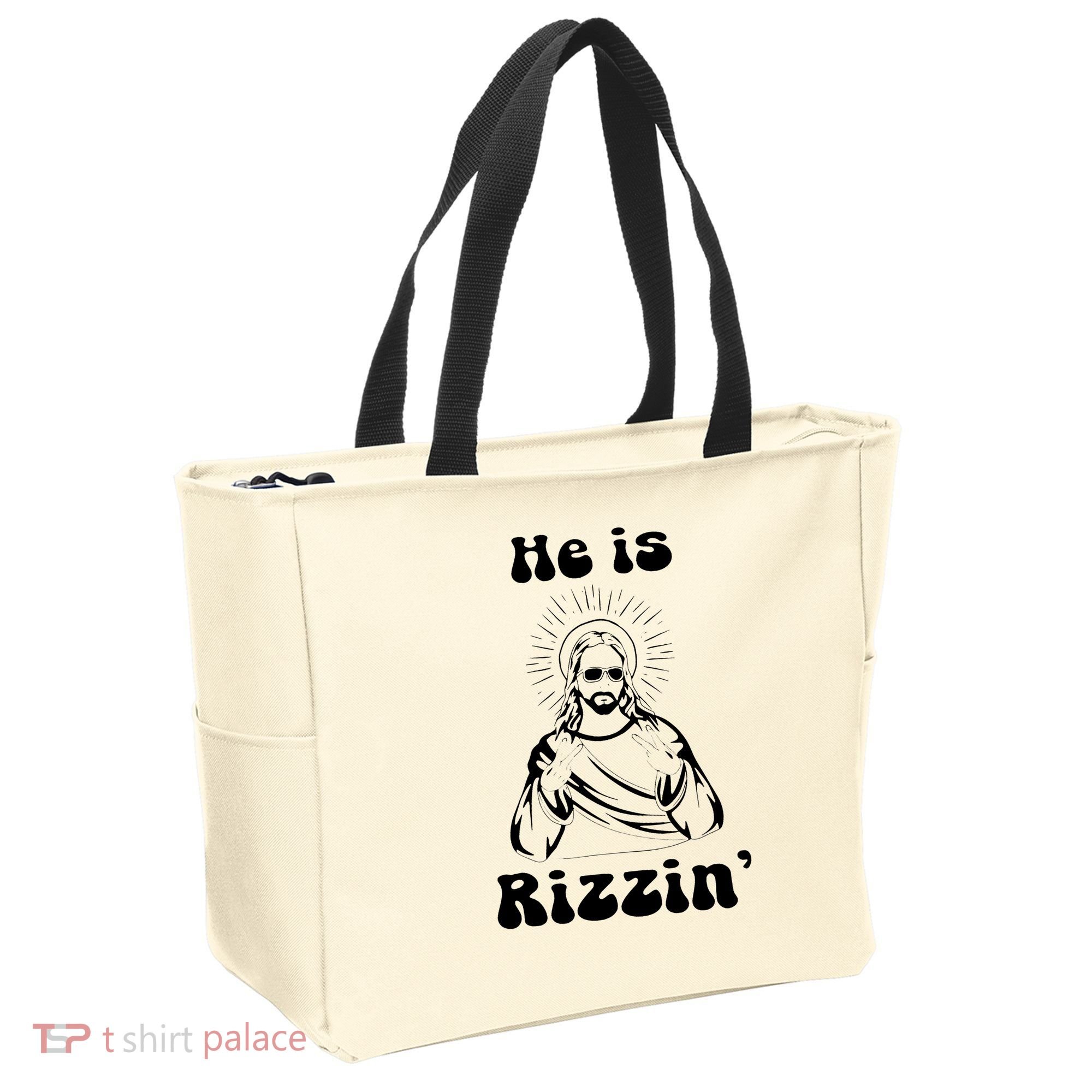 He Is Rizzin Jesus Is Rizzen Funny Tote Bag