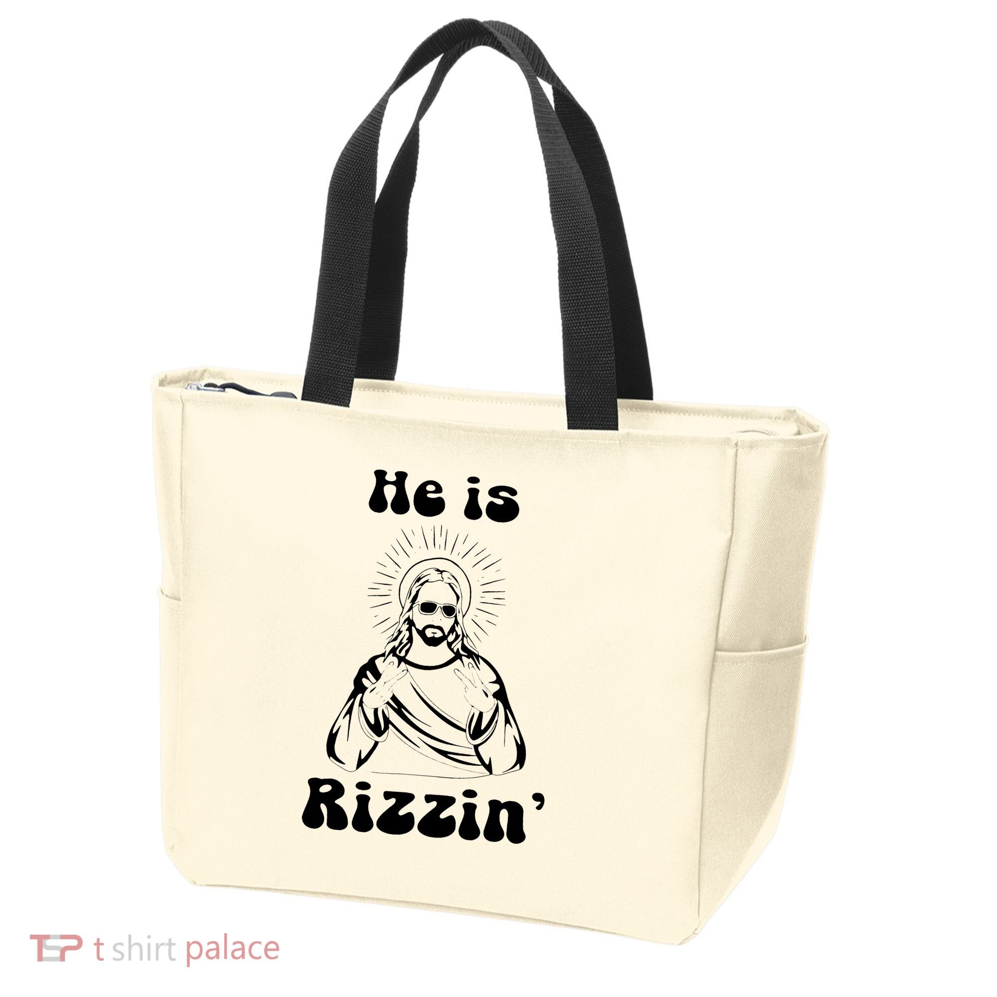 He Is Rizzin Jesus Is Rizzen Funny Tote Bag