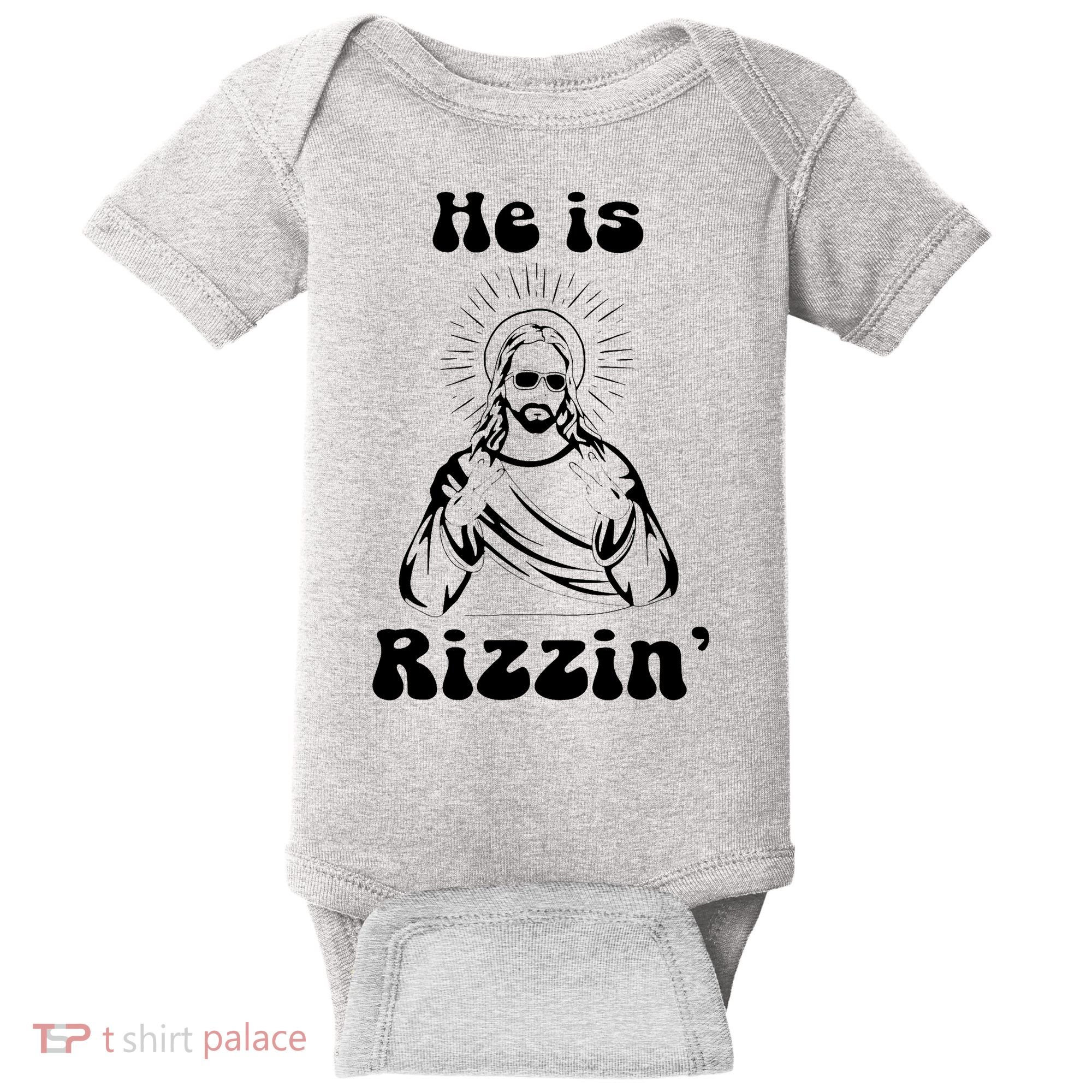 He Is Rizzin Jesus Is Rizzen Funny Baby Bodysuit