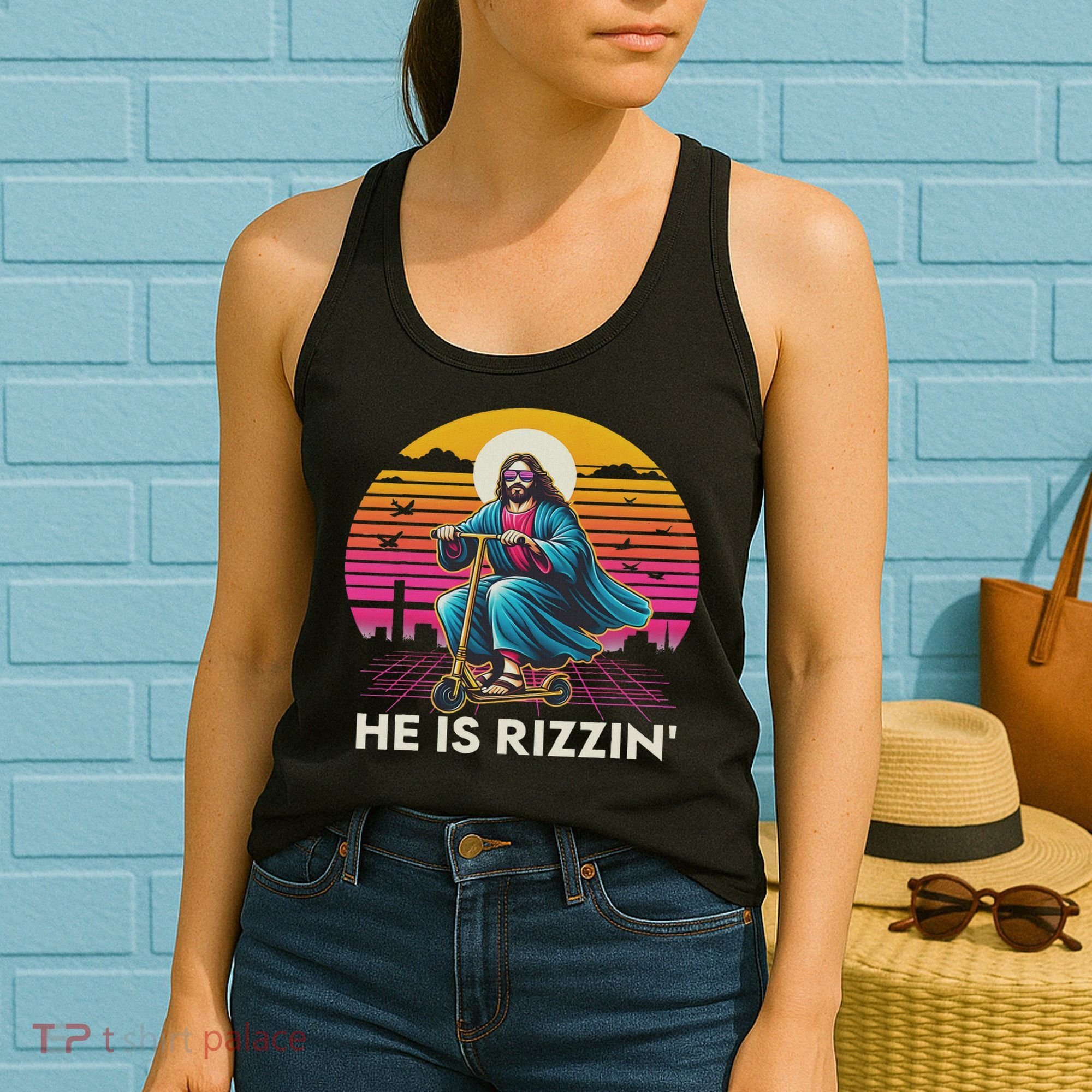 He Is Rizzen Jesus Is Rizzen Cool Jesus Jesus Has Rizzen Women's Tank Top