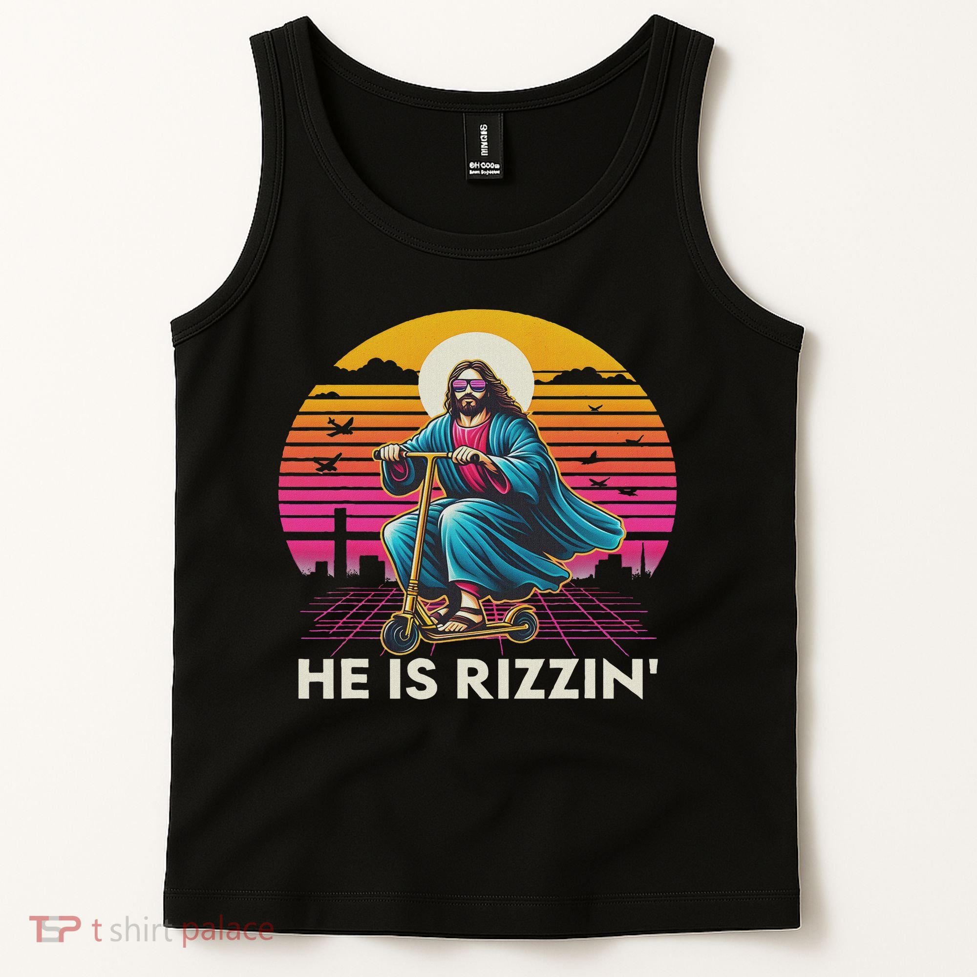 He Is Rizzen Jesus Is Rizzen Cool Jesus Jesus Has Rizzen Tank Top
