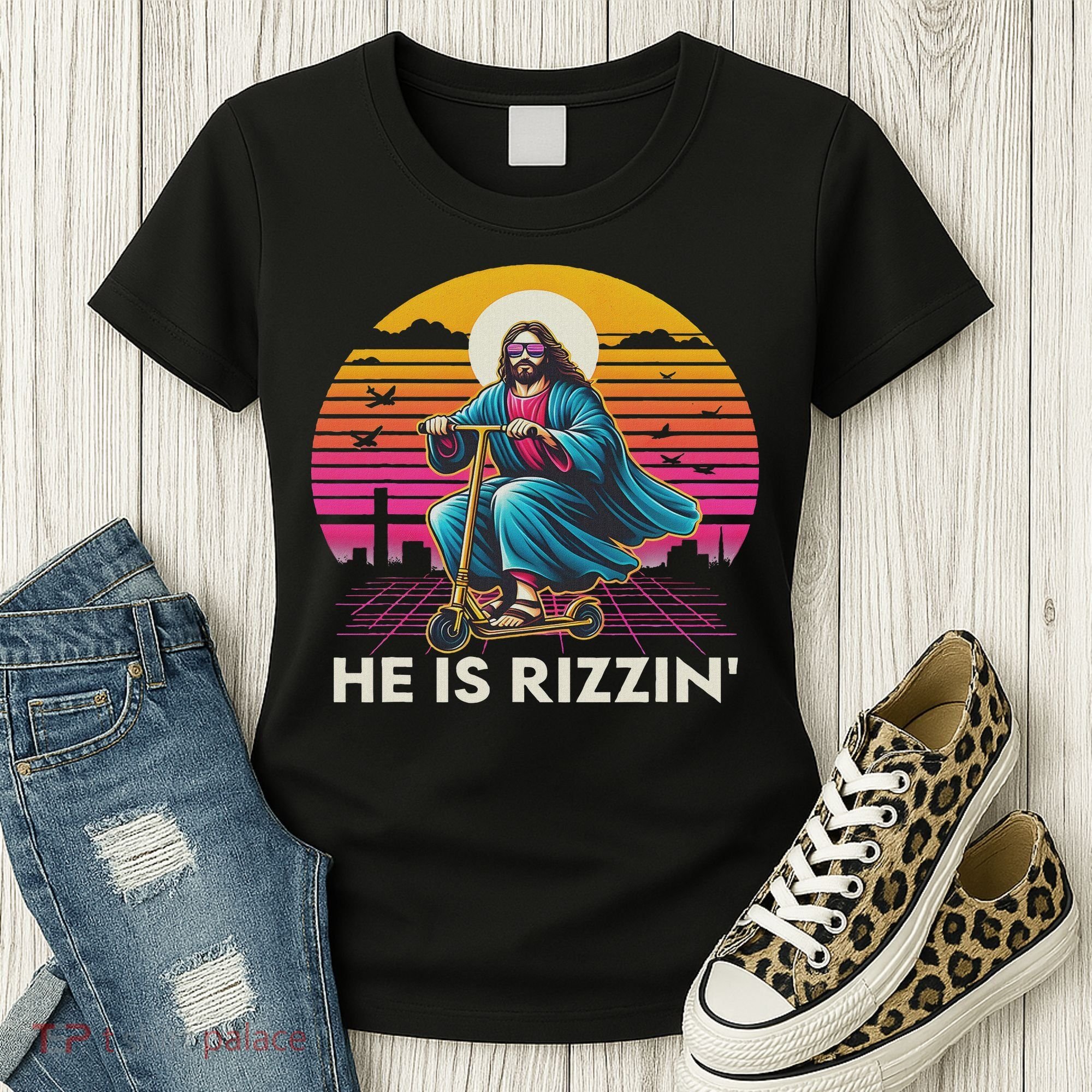 He Is Rizzen Jesus Is Rizzen Cool Jesus Jesus Has Rizzen Women's T-Shirt