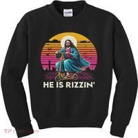 He Is Rizzen Jesus Is Rizzen Cool Jesus Jesus Has Rizzen Kids Sweatshirt thumb 0