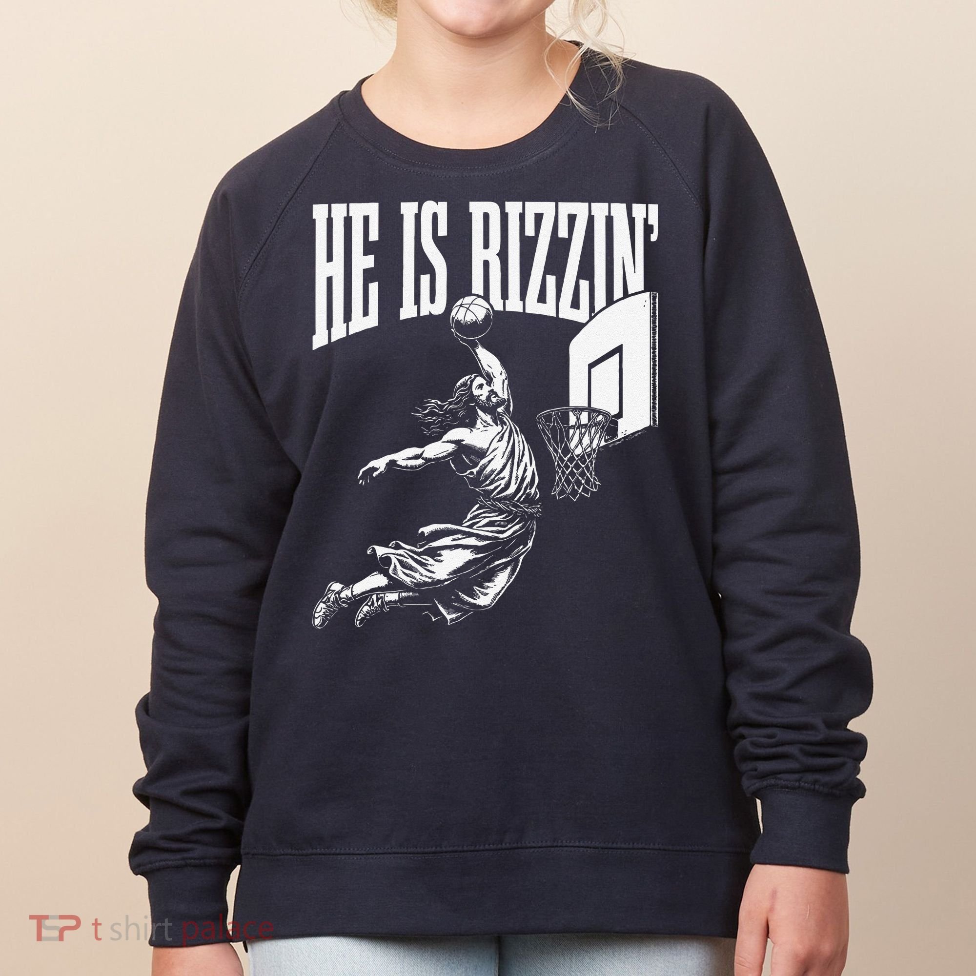 He Is Rizzin Funny Jesus Basketball Meme Women's Sweatshirt