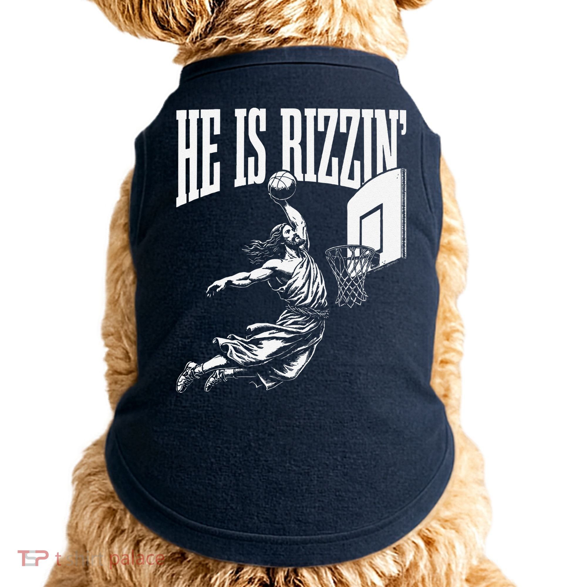He Is Rizzin Funny Jesus Basketball Meme Doggie Tank