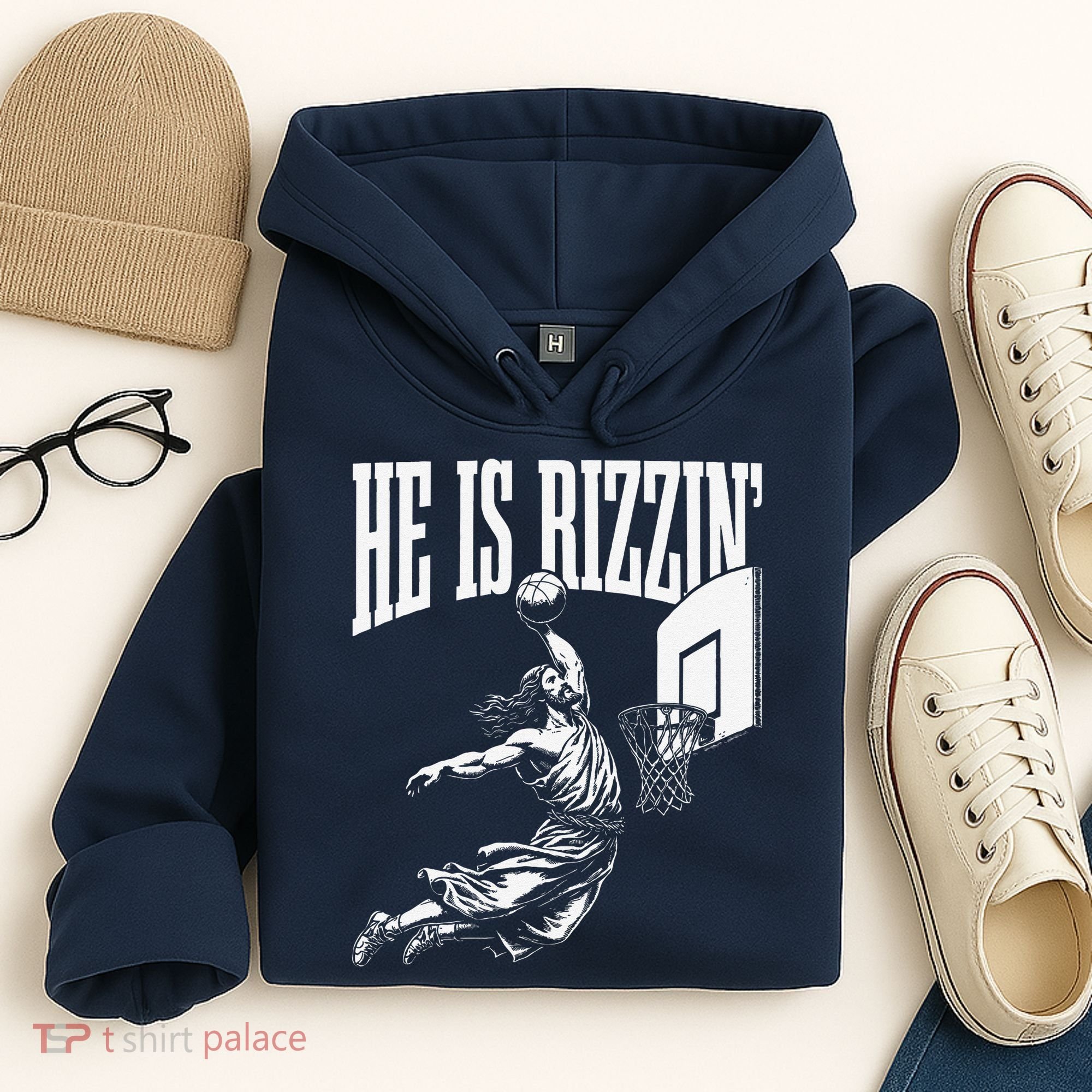 He Is Rizzin Funny Jesus Basketball Meme Hoodie